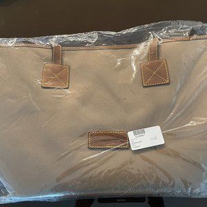 DOONEY & BOURKE TAN STRAP HANDLE LARGE CINDY CANVAS TOTE